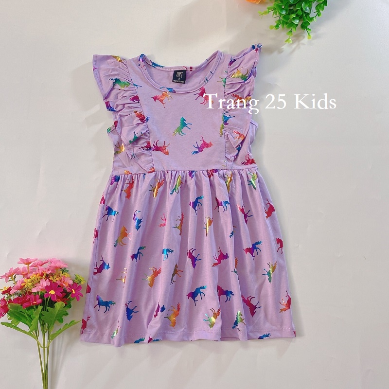 Đầm Xuất Dư Bé Gái Thun Cotton Họa Tiết Xinh Đẹp AD015