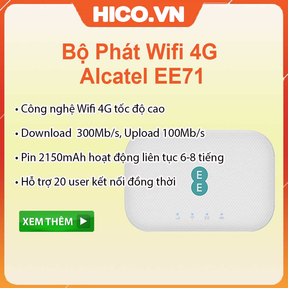 Bộ Phát Wifi Di Động 3G 4G Alcatel EE71 Tốc Độ 4G 300Mbps, Pin 2150mAh - Hỗ Trợ 20 user