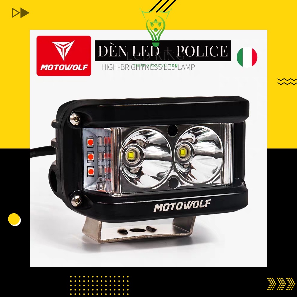 Đèn LED trợ sáng xe máy kèm nhấp nháy xanh đỏ L2 CHÍNH HÃNG MOTOWOLF, 4 CHẾ ĐỘ NHÁY POLICE, CỰC SÁNG TRONG ĐÊM TỐI