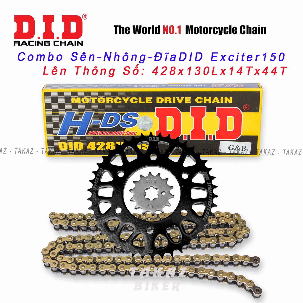 Sên Vàng Nhông Dĩa Rời DID Yamaha FZ150 - Exciter150 - FZ 150 lên thông số 14T hoặc 15T x 44T