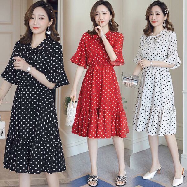 Đầm bigsize. Đầm suông chấm bi suông đai rời MS62. Inbox để được shop tư vấn size