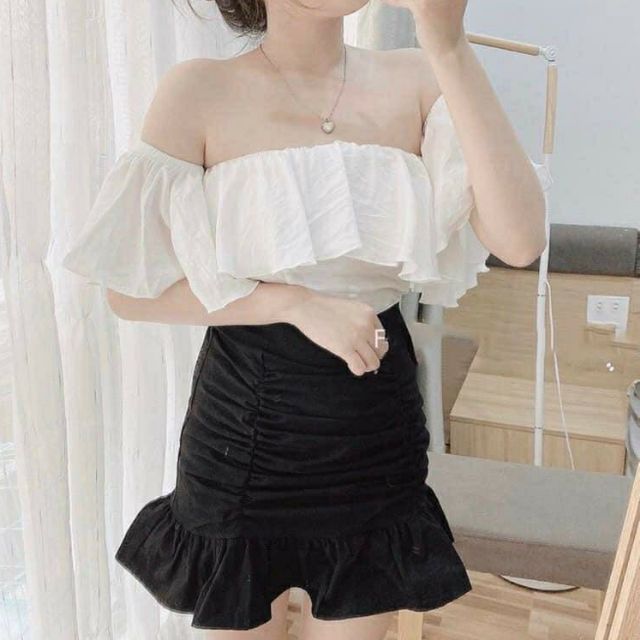 [Mã FAMAYWA giảm 10K đơn 50K] Áo bẹt vai croptop vải voan dày mịn kèm hình thật 100% | BigBuy360 - bigbuy360.vn
