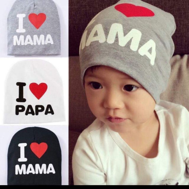 Com bo 5 Mũ cotton I LOVE PAPA, I LOVE MAMA