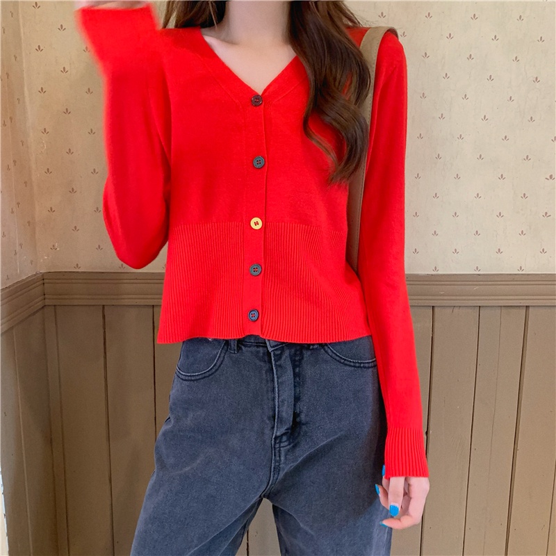 IELGY    Áo Khoác cardigan Dệt Kim Tay Dài Cổ Chữ v Dáng Rộng Phong Cách retro Dành Cho Nữ