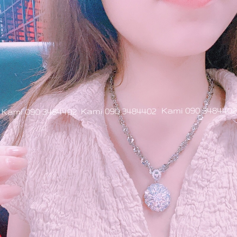 Dây chuyền xoắn xi bạch kim kèm mặt baguet siêu sáng bền màu Kami