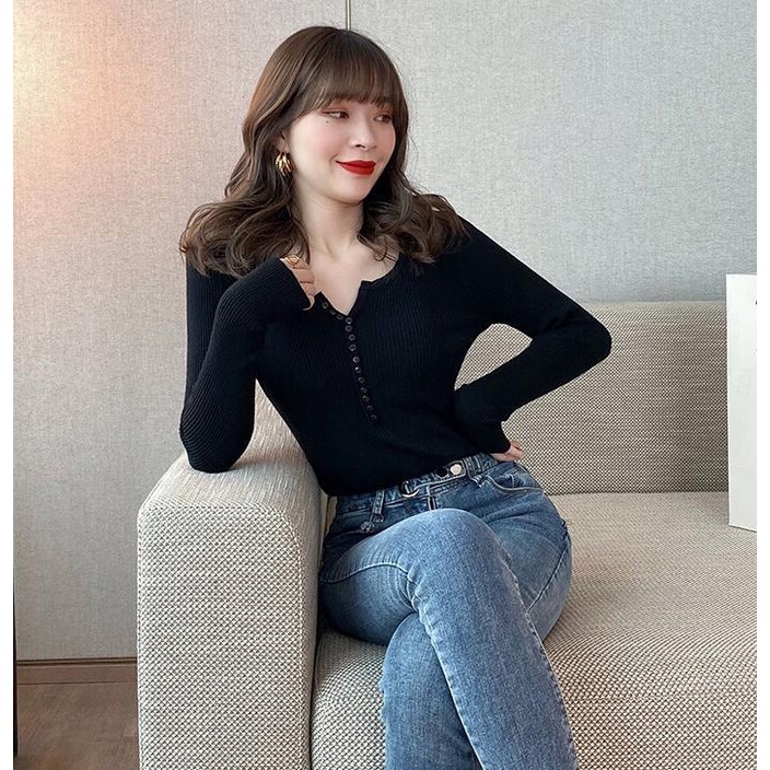 Áo len nữ mềm mịn tay dài cúc dọc siêu hot