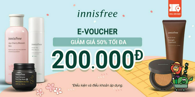 E-voucher giảm 50% tối đa 200.000đ tại innisfree