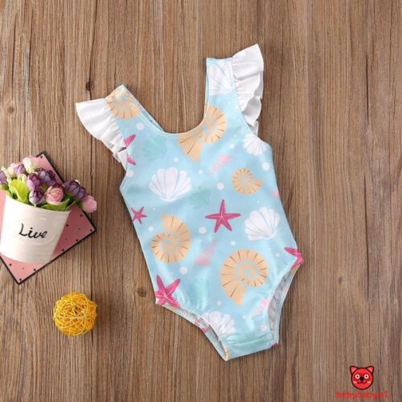 Đồ bơi đi biển một mảnh đính nơ cho bé gái 3 tháng - 3 tuổi_Đồ bơi 1 mảnh hình sao biển cho bé gái