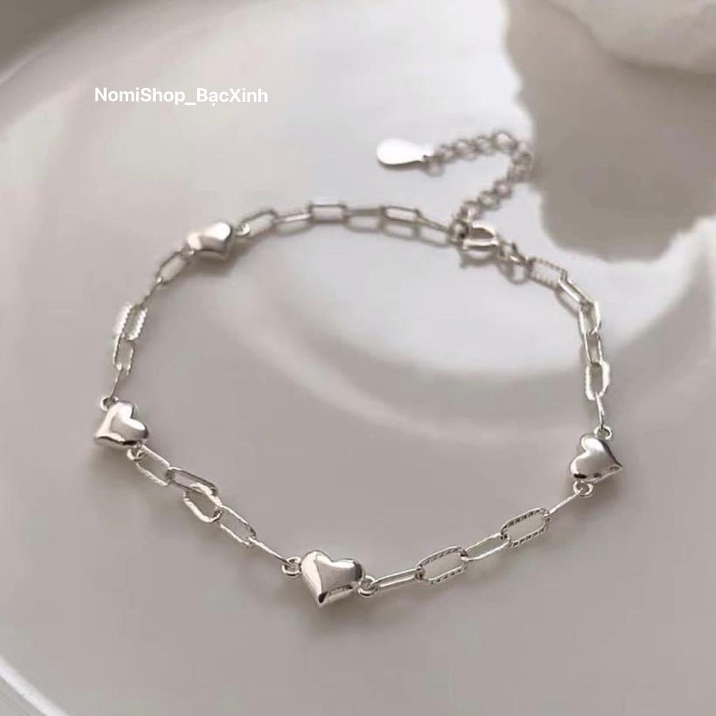 Lắc tay tim mix sợi xích bạc ta mẫu mới độc đáo cá tính Mainomi Shop Bạc Xinh