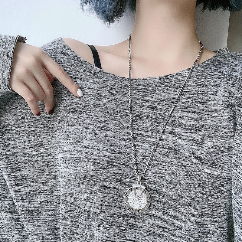 【Sound Shaking the Same】Women's Clockwise Rotating Necklace Fashion Hip Hop Personality Sweater Chain Long Wild Clothes Accessories