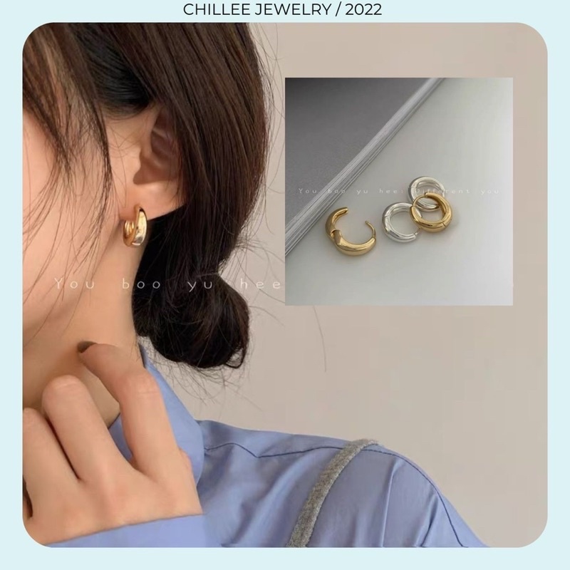 Khuyên tai bạc tròn không gỉ unisex nam nữ CHILLEE KT