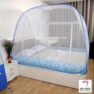 Combo 2 mùng đỉnh rộng Mộc Miên 3 cửa viền xanh 1m8x2m và 2mx2m2