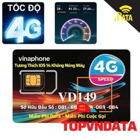 SIM4G VD149 Vinaphone ( Miễn phí Gọi + Vào Mạng 1 Năm Tốc Độ Cao )Có Video kèm test Tốc Độ,Bảo Hành 12 Tháng