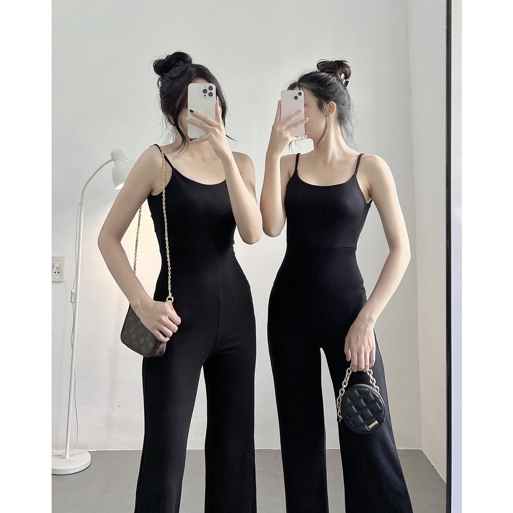 Jumpsuit liền thân HHVINTAGE kiểu hở lưng, hai dây