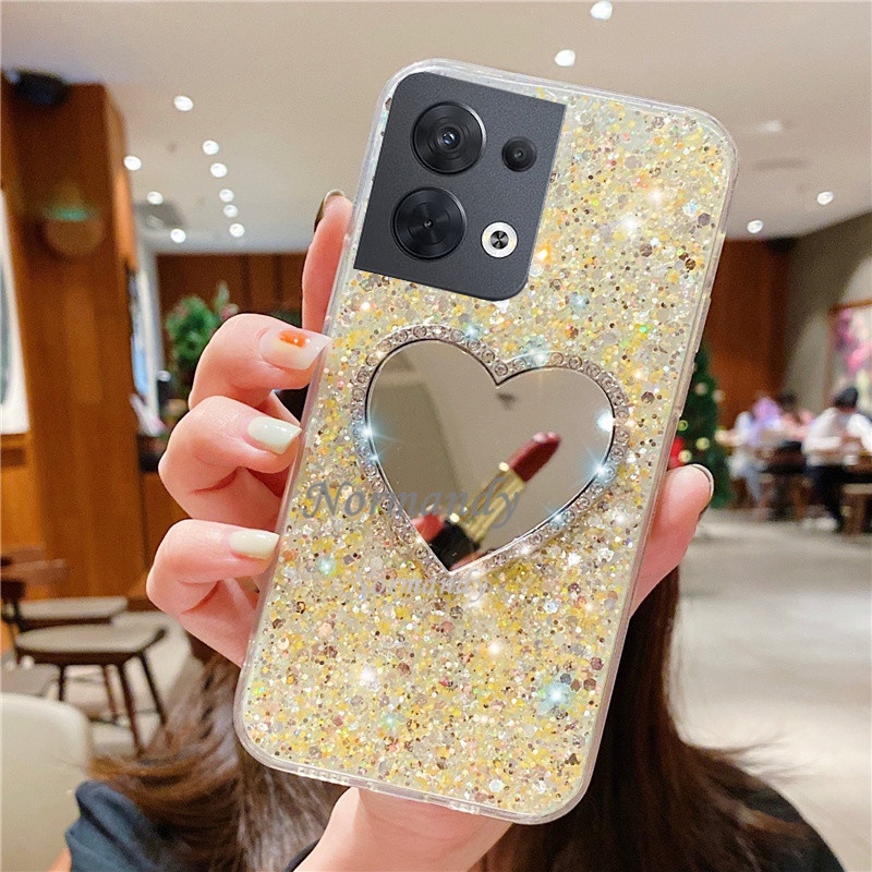 Ốp Điện Thoại TPU Dẻo Gắn Gương Soi Kim Tuyến Lấp Lánh OPPO Reno8 8Z 8Pro Reno 8 7 7Z 7Pro 6Z 6 Z Pro 5G 4G