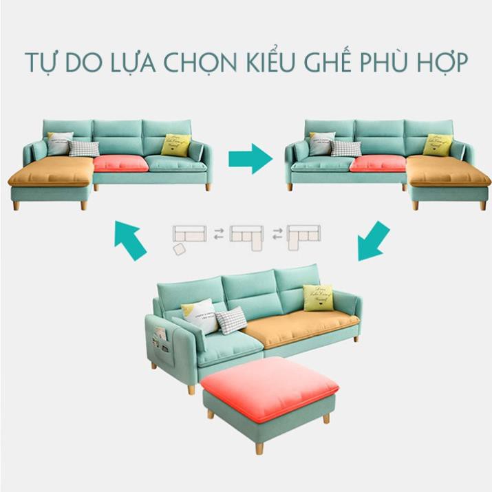 Ghế Sofa chữ L vải lanh cao cấp tặng kèm đôn, kích thước D210 x R 142 x C 78 cm - T390-1