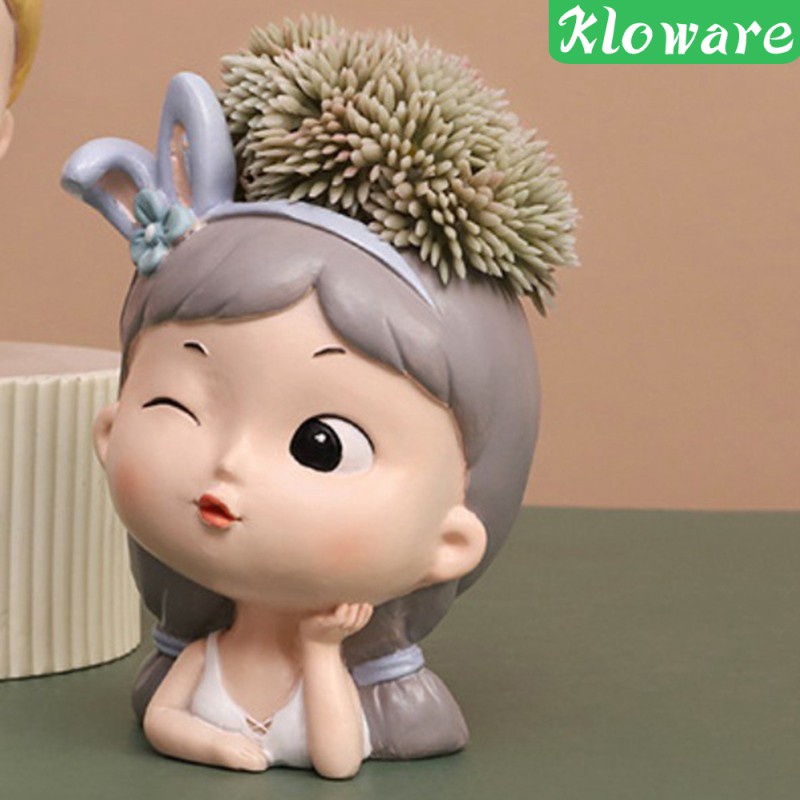 Chậu Hoa 8x7x11.5cm Họa Tiết Cô Gái Dễ Thương Trang Trí Nhà Cửa / Văn Phòng