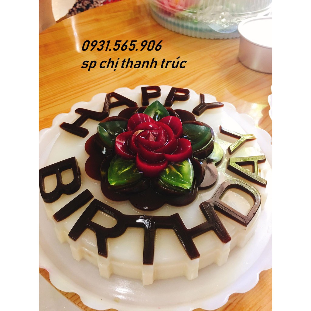 Khuôn Rau Câu Happy Birthday size 20cm hình tròn hoa hồng Vĩnh Trường