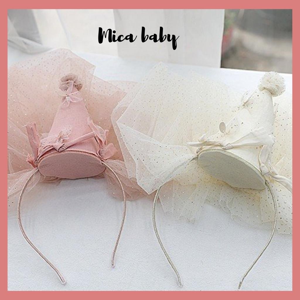 Bờm cô dâu cho bé gái, bờm mũ chóp đính voan lấp lánh đáng yêu cho bé Mica Baby BD49