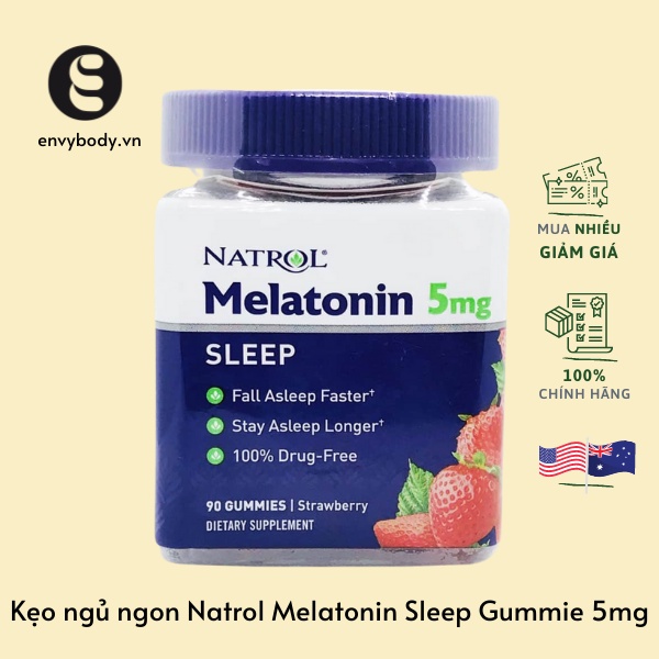 Kẹo ngủ ngon Natrol Melatonin Sleep Gummie ngậm hỗ trợ giấc ngủ ngon Melatonin hộp 90 viên 5mg, 250 viên 5mg