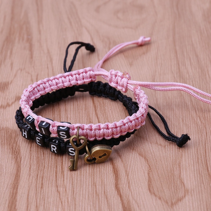 Bộ 2 Vòng Tay Mặt Hình Trụ Khắc Chữ HIS HERS Cho Cặp Đôi