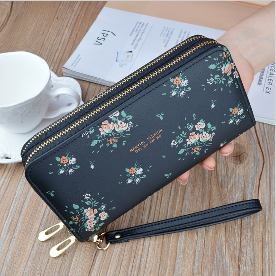 Ví nữ dài cầm tay hai khóa kéo hoa nhí VHN126