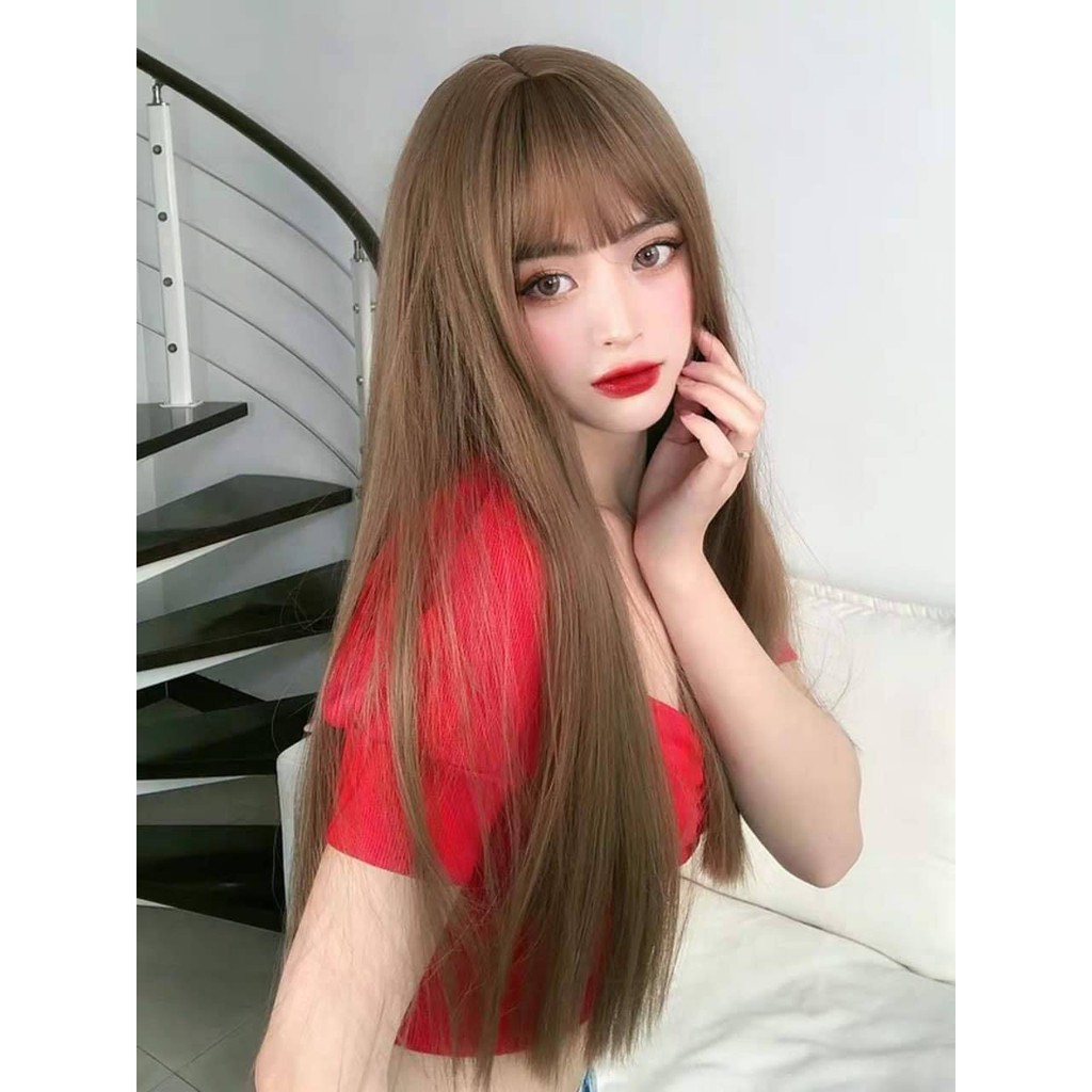Tóc giả nữ nguyên đầu. Tóc giả cả đầu thẳng dài siêu mềm mượt