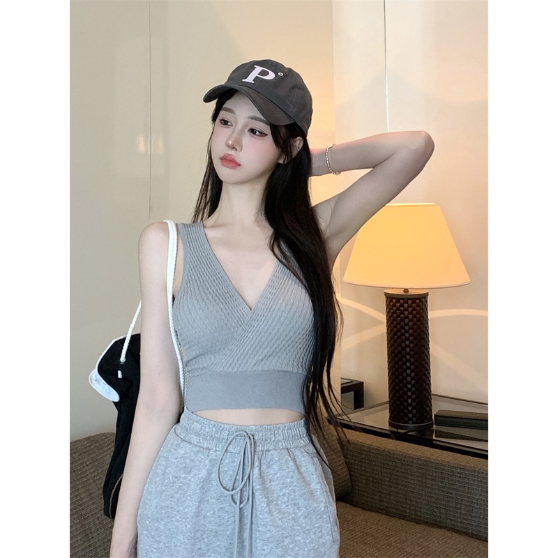 Cocory vn Áo Dệt Kim Hai Dây Cổ Chữ V Dáng Ôm Thời Trang Hàn Quốc Quyến Rũ Cho Nữ