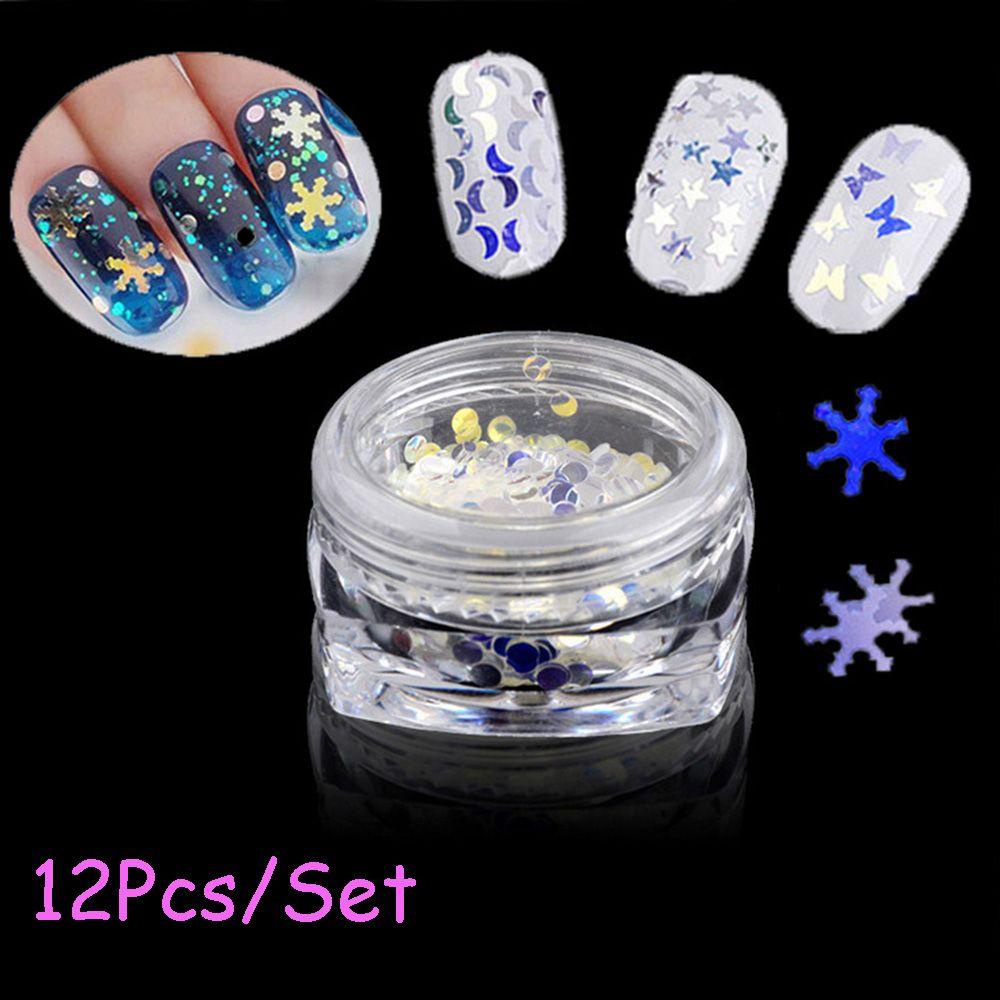 Set 12 Hộp Sequin Màu Xanh Dương Thời Trang|Kim Tuyến Lấp Lánh Trang Trí Móng Tay