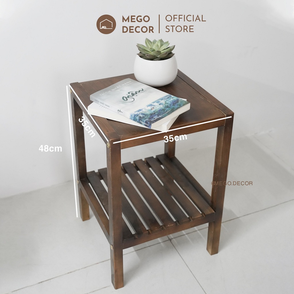 Kệ Tab Gỗ Sồi Mặt Liền Bàn Kệ Gỗ Đầu Giường 2 Tầng Tự Lắp Ráp