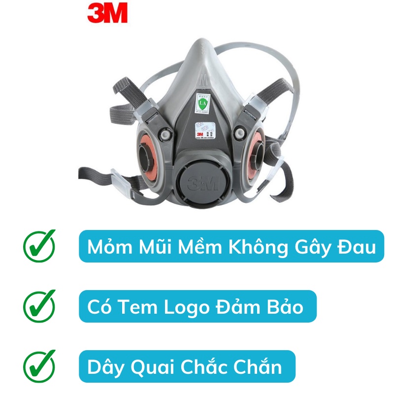 Trọn bộ mặt nạ phòng độc 3M 6200 kèm kính chống hoá chất- Mặt nạ chống độc, bụi mịn Dùng phun sơn, xịt thuốc