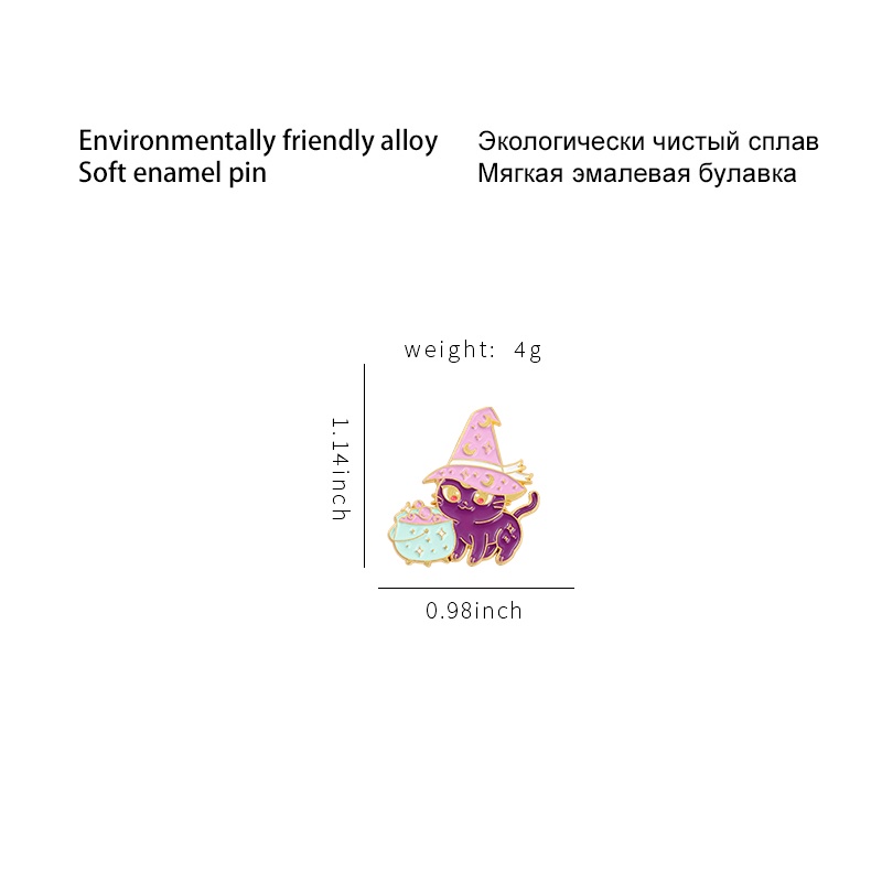 Ghim Cài Áo Kim Loại Tráng Men Hình Mèo Phù Thủy Màu Tím Phong Cách Punk Gothic Cho Bạn Bè