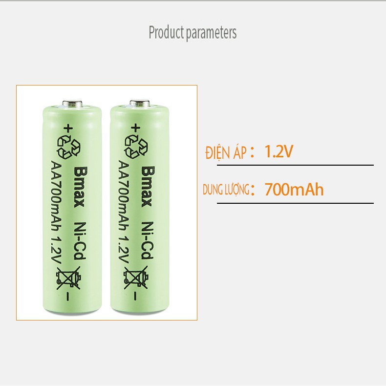 Pin tiểu AA sạc lại NiCd AA 700mAh - dành cho đồ chơi, đồng hồ, chuột máy tính và các thiết bị gia đình