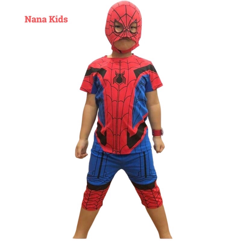 Bộ nhện spiderman bé trai tay ngắn size đại thương hiệu SAMKIDS thấm hút mồ hôi tốt, in sắc nét cho bé từ 28 đến 36 kg