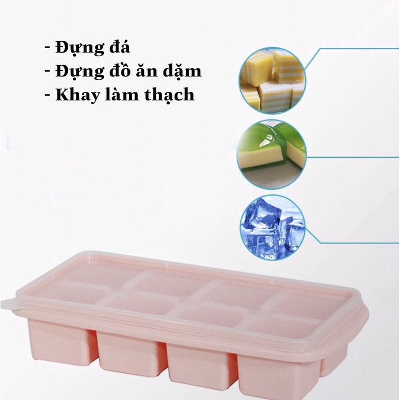 Khay đá nhựa dẻo 8 viên có nắp đậy Việt Nhật. Khay đựng đồ ăn dặm.