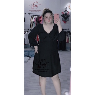 {SALE}Đầm Nơ Ngực Tay Dài 60-90kg ( Big Size Huỳnh Ngọc )
