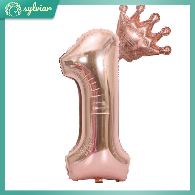 [sylviar] Bong Bóng Trang Trí Sinh Nhật 1 Tuổi 32 Inch Hình Vương Miện Vàng Hồng