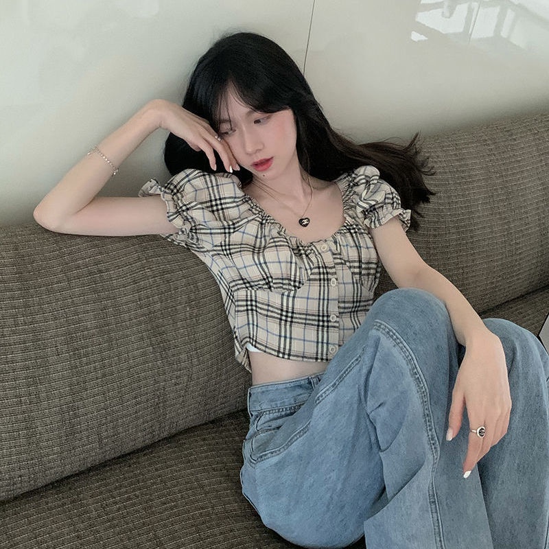 Áo Croptop Tay Phồng Ngắn Thời Trang Mùa Hè Xinh Xắn Cho Nữ