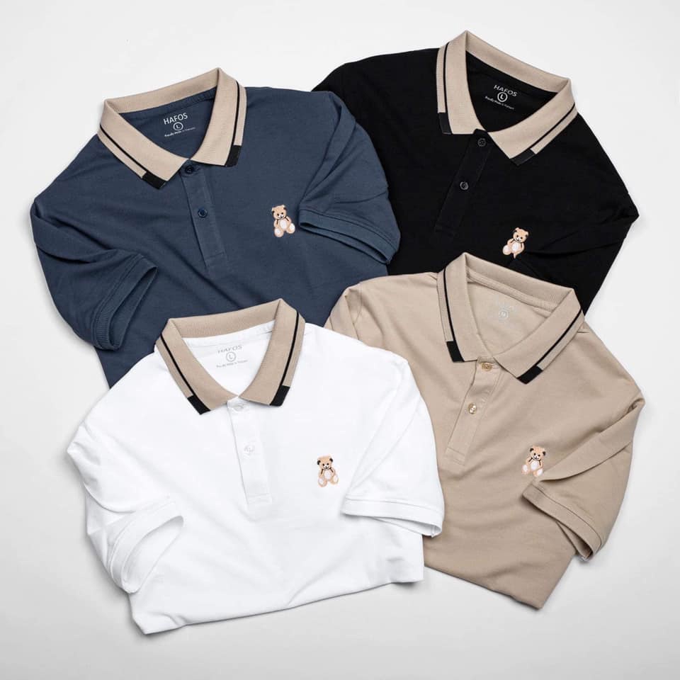 Áo Polo Nam Nữ Vải thun cá sấu Poly 4 chiều Có Cổ Ngắn Tay Thêu Gấu
