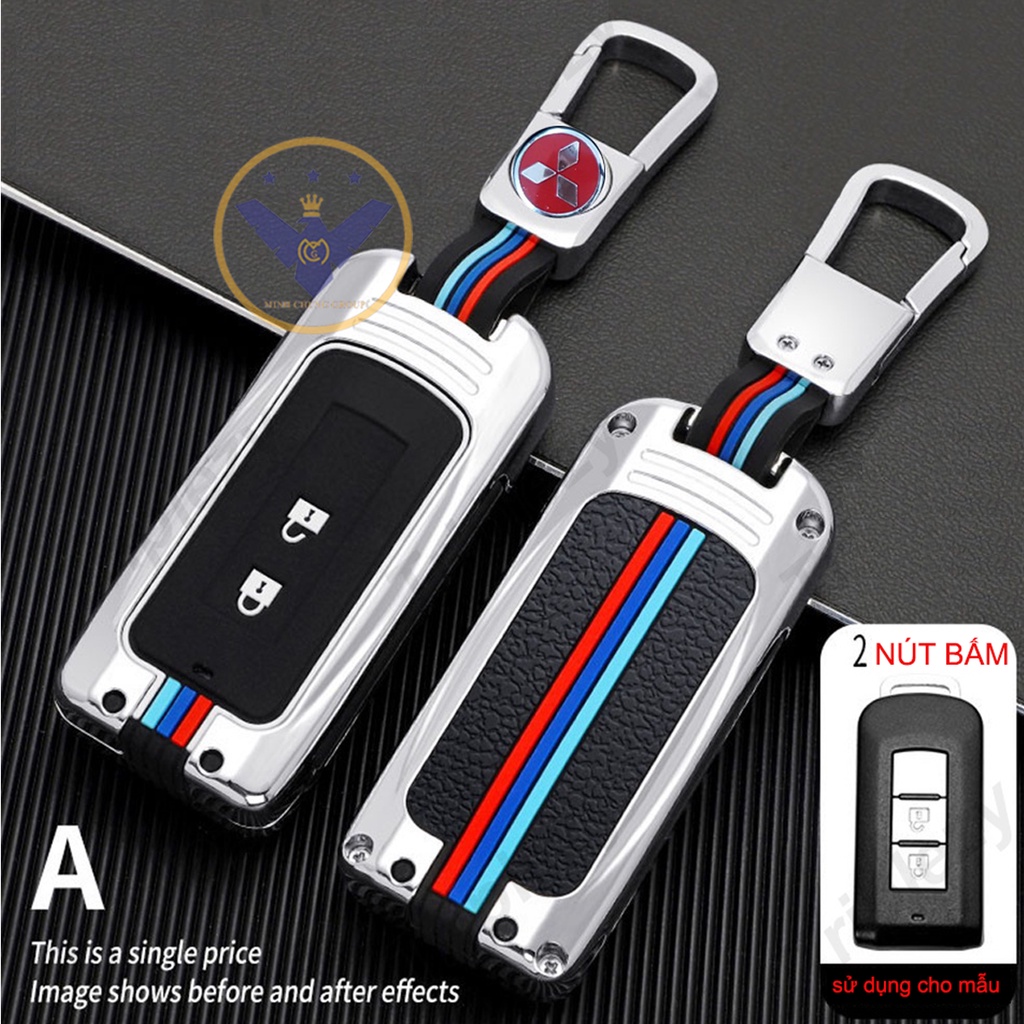 Ốp chìa khóa Titan xe Mitsubishi Xpander, Attrage, Mirage, Outlander 2 nút bấm , 3 nút bấm- kèm móc khóa