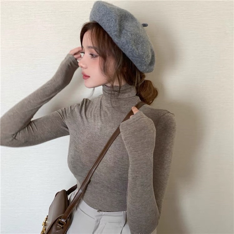 Áo Thun Ôm Mỏng Tay Dài Cổ Lọ Ôm Dáng Trơn Đơn Giản & Quyến Rũ Dễ Phối Đồ