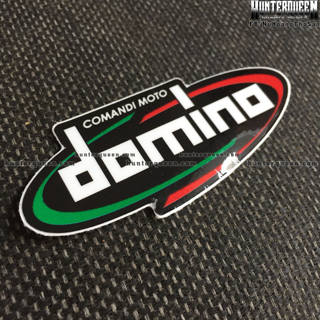 DOMINO đen[8.5x3.5cm] decal cao cấp chống nước, sắc nét, bền màu, dính chặt. Hình dán logo trang trí mọi nơi