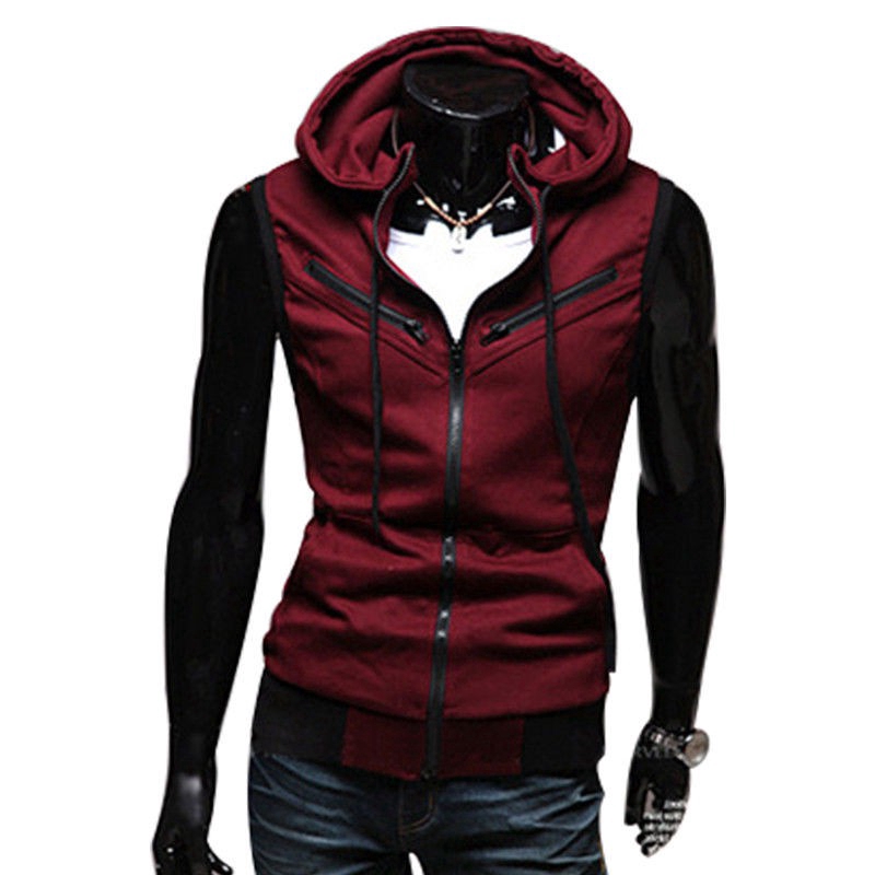 Áo Hoodies sát nách phối khoá kéo cho nam giới