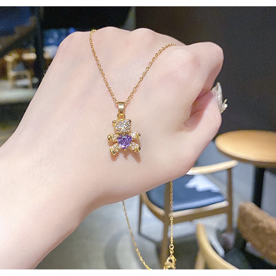 Dây chuyền bạc s925 mạ vàng hình gấu