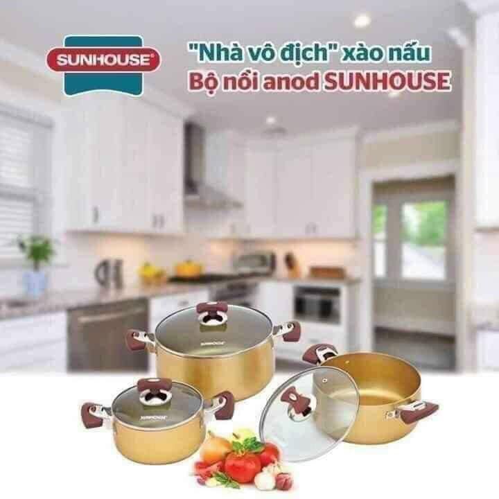 Bộ nồi Sunhoues 3 chiếc mạ vàng 6634 siêu đẹp.