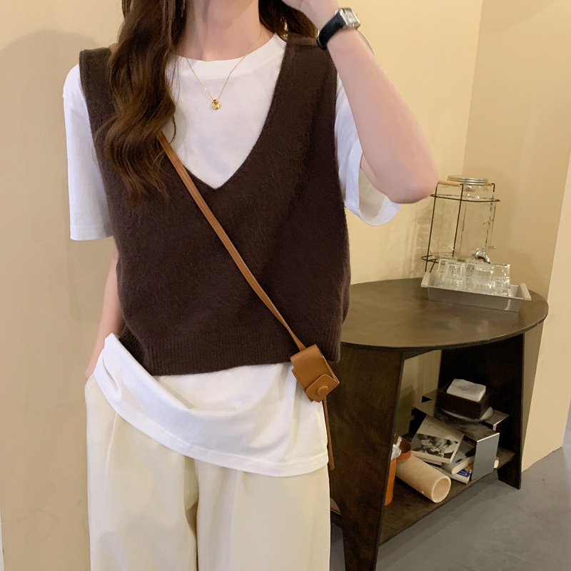 Áo Crop Top Dệt Kim Cổ Chữ V Màu Sắc Đơn Giản Phong Cách Hàn Quốc | BigBuy360 - bigbuy360.vn