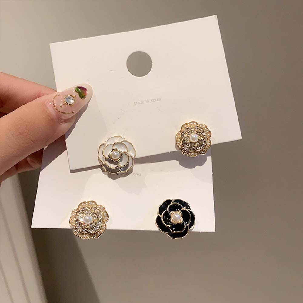 Bông Tai Hình Hoa Trà Bằng Kim Loại Phong Cách Hàn Quốc Cho Nữ