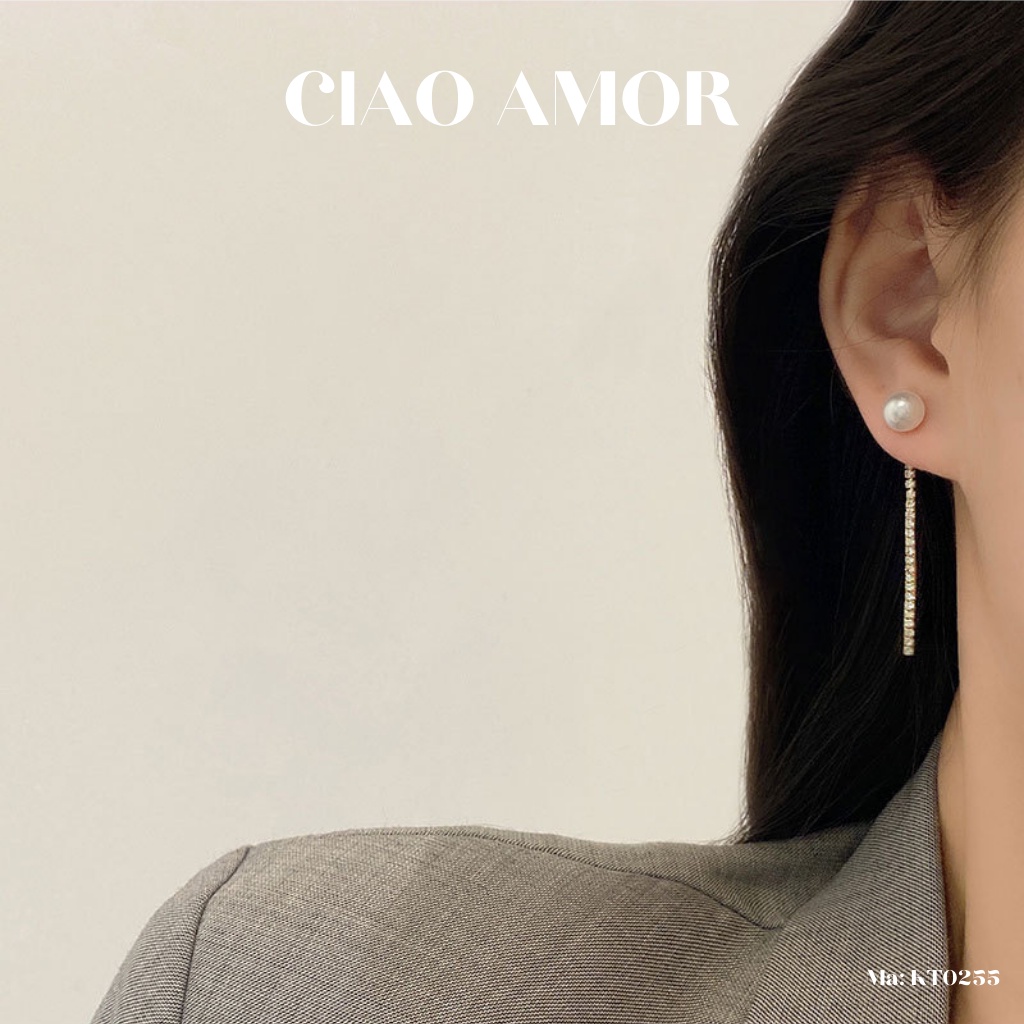 KT0255-Khuyên tai nữ, Bông tai dài bạc 925 dây đính đá hạt ngọc Trang sức Ciao Amor