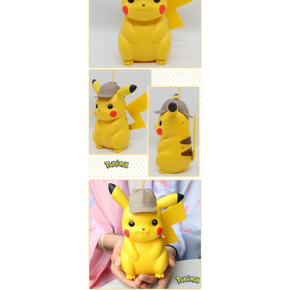 Bình Nước Cầm Tay Kèm Ống Hút In Hình Thám Tử Pikachu Đáng Yêu