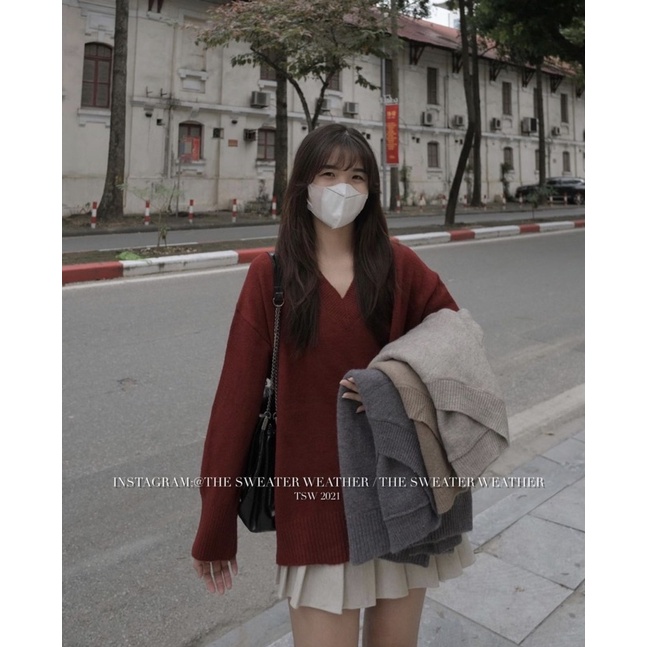 ÁO LEN LÔNG THỎ CỔ V form oversize hàng Quảng Châu siêu xinh
